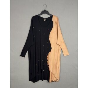 We The Free Dress Womens Petite Small Black Tan Bleach Dyed Distressed Oversized